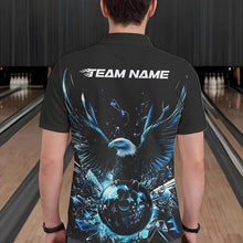 Load image into Gallery viewer, Black And Blue Eagle Break Glass Custom Bowling Polo Shirts For Men, Bowling Team Shirt IPHW8396