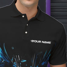 Load image into Gallery viewer, Black And Blue Eagle Break Glass Custom Bowling Polo Shirts For Men, Bowling Team Shirt IPHW8396