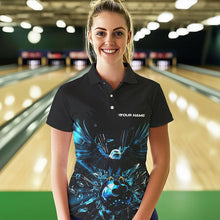 Load image into Gallery viewer, Black And Blue Eagle Break Glass Custom Bowling Polo Shirts For Women, Bowling Team Shirt IPHW8396