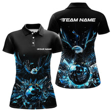 Load image into Gallery viewer, Black And Blue Eagle Break Glass Custom Bowling Polo Shirts For Women, Bowling Team Shirt IPHW8396