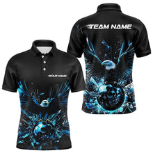 Load image into Gallery viewer, Black And Blue Eagle Break Glass Custom Bowling Polo Shirts For Men, Bowling Team Shirt IPHW8396