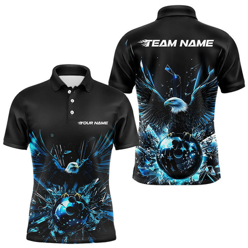 Black And Blue Eagle Break Glass Custom Bowling Polo Shirts For Men, Bowling Team Shirt IPHW8396
