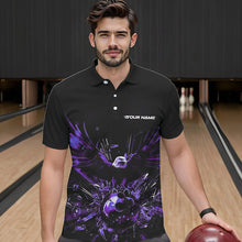 Load image into Gallery viewer, Black And Purple Eagle Break Glass Custom Bowling Polo Shirts For Men, Bowling Team Shirt IPHW8397