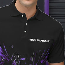 Load image into Gallery viewer, Black And Purple Eagle Break Glass Custom Bowling Polo Shirts For Men, Bowling Team Shirt IPHW8397