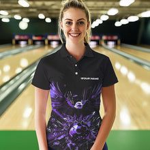 Load image into Gallery viewer, Black And Purple Eagle Break Glass Custom Bowling Polo Shirts For Women, Bowling Team Shirt IPHW8397