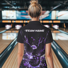 Load image into Gallery viewer, Black And Purple Eagle Break Glass Custom Bowling Polo Shirts For Women, Bowling Team Shirt IPHW8397