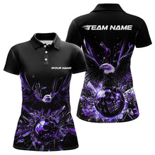 Load image into Gallery viewer, Black And Purple Eagle Break Glass Custom Bowling Polo Shirts For Women, Bowling Team Shirt IPHW8397