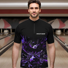 Load image into Gallery viewer, Black And Purple Eagle Break Glass Custom Bowling Quarter-Zip Shirts For Men, Bowling Team Shirt IPHW8397