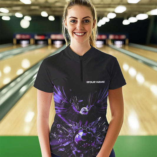 Black And Purple Eagle Break Glass Custom Bowling Quarter-Zip Shirts For Women Team Shirt IPHW8397