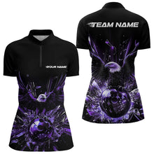 Load image into Gallery viewer, Black And Purple Eagle Break Glass Custom Bowling Quarter-Zip Shirts For Women Team Shirt IPHW8397