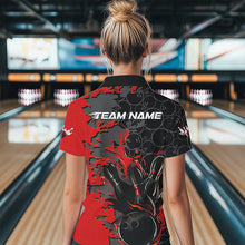 Load image into Gallery viewer, Custom Black And Red Flame Bowling Polo Shirts For Women, Bowling Tournament Team Uniform IPHW8616