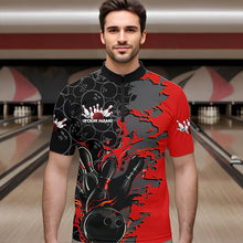 Load image into Gallery viewer, Custom Black And Red Flame Bowling Quarter-Zip Shirts For Men, Bowling Tournament Team Uniform IPHW8616