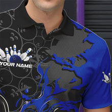 Load image into Gallery viewer, Custom Black And Blue Flame Bowling Polo Shirts For Men, Bowling Tournament Team Uniform IPHW8617