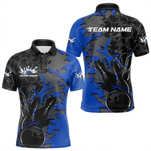 Load image into Gallery viewer, Custom Black And Blue Flame Bowling Polo Shirts For Men, Bowling Tournament Team Uniform IPHW8617