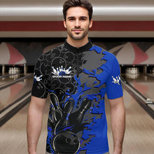 Load image into Gallery viewer, Custom Black And Blue Flame Bowling Quarter-Zip Shirts For Men, Bowling Tournament Team Uniform IPHW8617