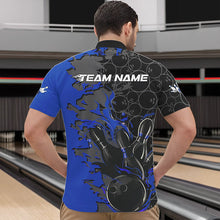 Load image into Gallery viewer, Custom Black And Blue Flame Bowling Quarter-Zip Shirts For Men, Bowling Tournament Team Uniform IPHW8617