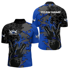 Load image into Gallery viewer, Custom Black And Blue Flame Bowling Quarter-Zip Shirts For Men, Bowling Tournament Team Uniform IPHW8617