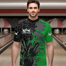 Load image into Gallery viewer, Custom Black And Green Flame Bowling Quarter-Zip Shirts For Men, Bowling Tournament Team Uniform IPHW8618