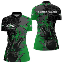 Load image into Gallery viewer, Custom Black And Green Flame Bowling Womens Quarter-Zip Shirt, Bowling Tournament  Uniform IPHW8618