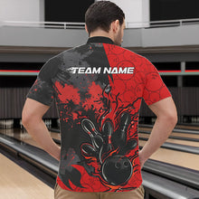 Load image into Gallery viewer, Custom Black And Red Splatter Camo Flame Bowling Quarter-Zip Shirts For Men, Bowling Team Uniform IPHW8625