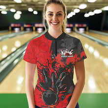 Load image into Gallery viewer, Custom Black And Red Splatter Camo Flame Bowling Womens Quarter-Zip Shirt, Team Uniform IPHW8625
