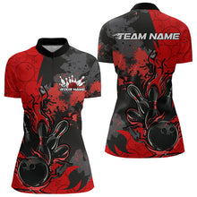 Load image into Gallery viewer, Custom Black And Red Splatter Camo Flame Bowling Womens Quarter-Zip Shirt, Team Uniform IPHW8625