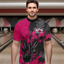 Load image into Gallery viewer, Custom Black And Pink Splatter Camo Flame Bowling Quarter-Zip Shirts For Men, Bowling Team Uniform IPHW8626