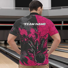 Load image into Gallery viewer, Custom Black And Pink Splatter Camo Flame Bowling Quarter-Zip Shirts For Men, Bowling Team Uniform IPHW8626