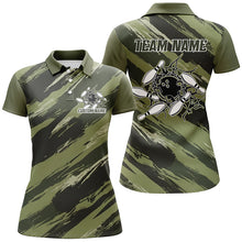 Load image into Gallery viewer, Custom Navy Green Camo Bowling Shirts For Women, Bowling Strike Team Shirts IPHW6449