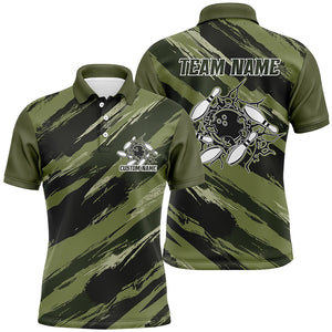 Custom Navy Green Camo Bowling Shirts For Men And Women, Bowling Strike Team Shirts IPHW6449