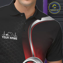 Load image into Gallery viewer, Custom Black And Red Heart Bowling Men Polo Shirt, Hexagon Bowling Team Jerseys IPHW11306