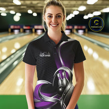 Load image into Gallery viewer, Custom Black And Purple Heart Bowling Women Polo Shirt, Hexagon Bowling Team Jerseys IPHW11308