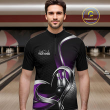 Load image into Gallery viewer, Custom Black And Purple Heart Bowling Men Quarter-Zip Shirt, Hexagon Bowling Team Jerseys IPHW11308