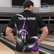 Load image into Gallery viewer, Custom Black And Purple Heart Bowling Men Quarter-Zip Shirt, Hexagon Bowling Team Jerseys IPHW11308