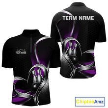 Load image into Gallery viewer, Custom Black And Purple Heart Bowling Men Quarter-Zip Shirt, Hexagon Bowling Team Jerseys IPHW11308