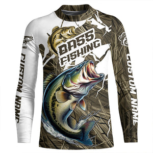 Largemouth Bass Fishing Custom Long Sleeve Tournament Shirts, Camouflage Bass Fishing Jerseys IPHW6625