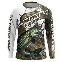 Load image into Gallery viewer, Musky Fishing Custom Long Sleeve Tournament Shirts, Camouflage Muskie Fishing Jerseys IPHW6626