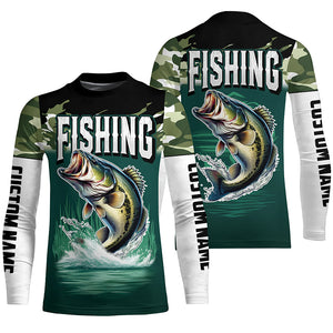 Camouflage Largemouth Bass Fishing Custom Long Sleeve Tournament Shirts, Fishing Gifts For Fisherman IPHW6628