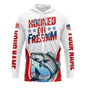 American Flag Striped Bass Custom Long Sleeve Fishing Shirts, Patriotic Fishing Jerseys IPHW6814