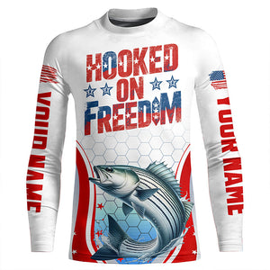 American Flag Striped Bass Custom Long Sleeve Fishing Shirts, Patriotic Fishing Jerseys IPHW6814