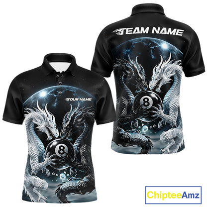 Custom Black And White Dragon 8 Ball Billiard Polo Shirt For Men, Dragon Pool Shirt IPHW11652