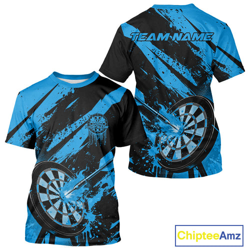 Custom Grunge Black And Blue Dart Jerseys, Flame Dart Tip Hit Bullseye Men T-Shirts IPHW10059