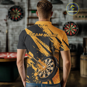 Custom Grunge Black And Yellow Dart Jerseys, Flame Dart Tip Hit Bullseye Men Polo Shirt IPHW10060