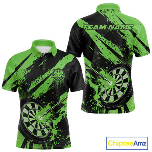 Custom Grunge Black And Green Dart Jerseys, Flame Dart Tip Hit Bullseye Men Polo Shirt IPHW10061