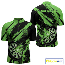 Load image into Gallery viewer, Custom Grunge Black And Green Dart Jerseys, Flame Dart Tip Hit Bullseye Men Quarter-Zip Shirt IPHW10061
