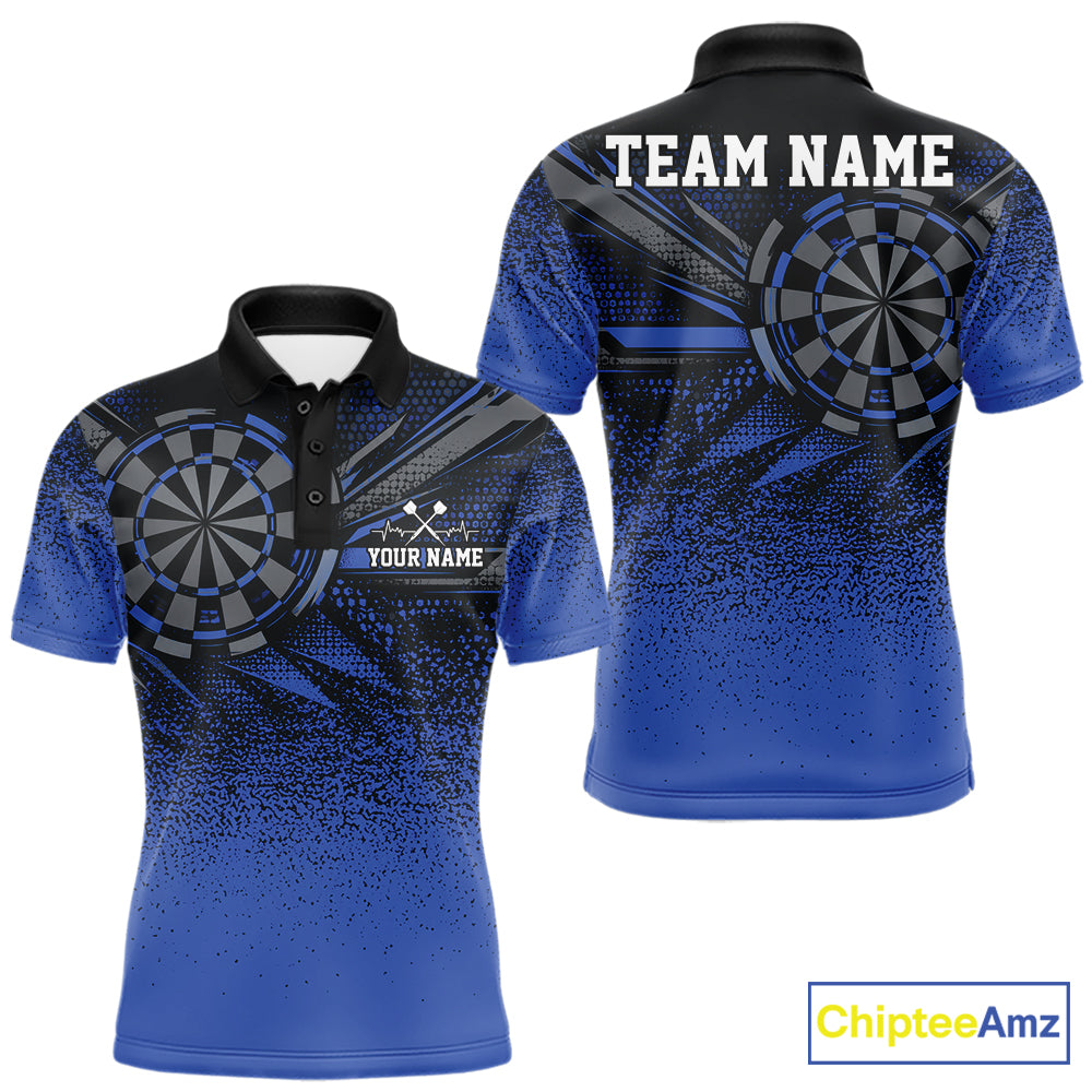 Custom Blue Grunge Dart Team Polo Shirt For Men, Dart Tournament Dart Jersey IPHW12677