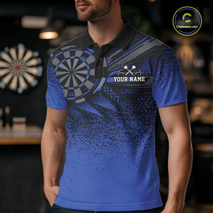 Custom Blue Grunge Dart Team Polo Shirt For Men, Dart Tournament Dart Jersey IPHW12677