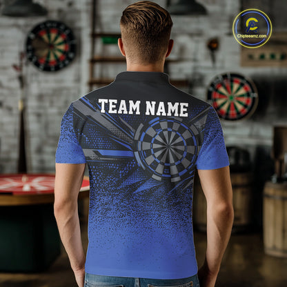 Custom Blue Grunge Dart Team Polo Shirt For Men, Dart Tournament Dart Jersey IPHW12677