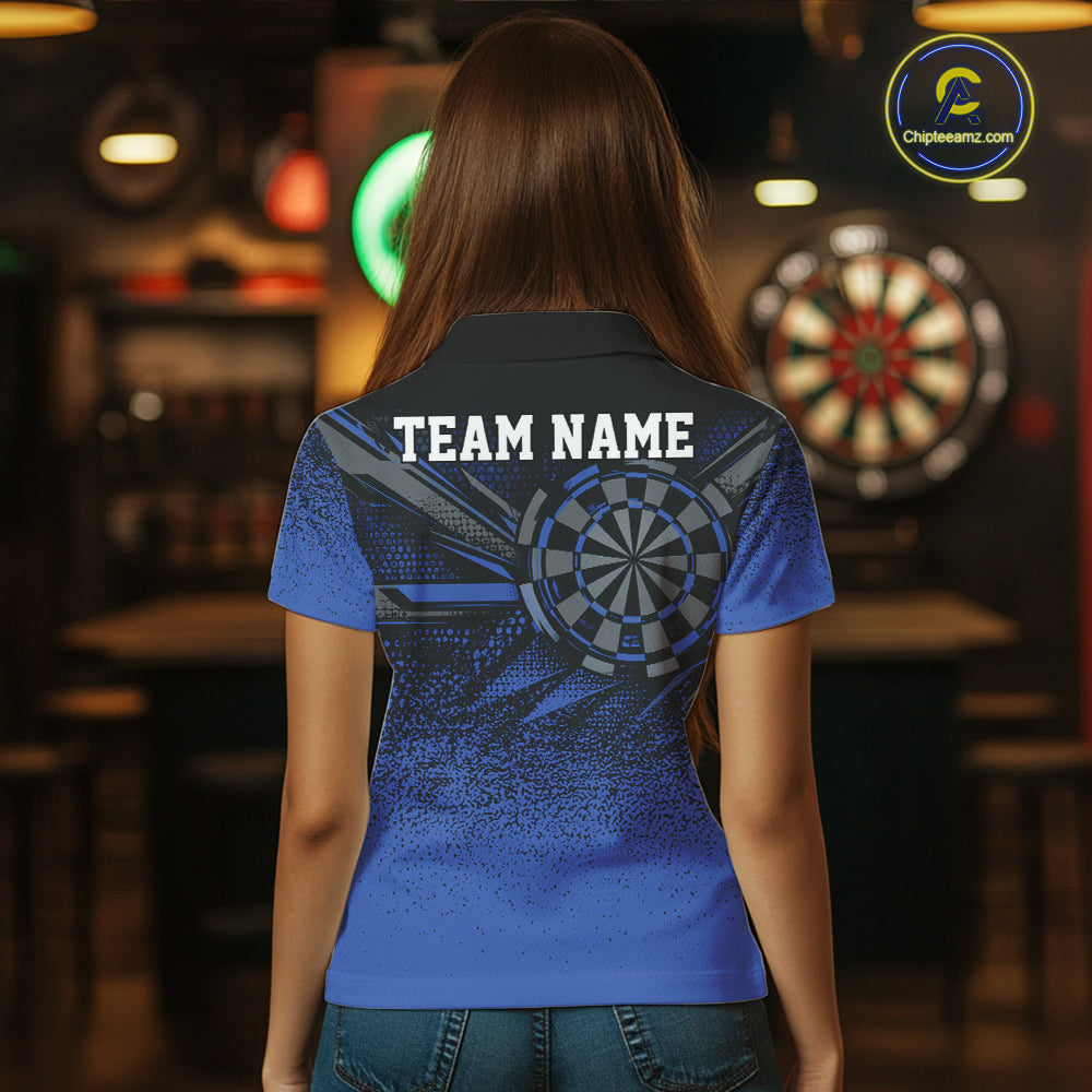 Custom Blue Grunge Dart Team Polo Shirt For Women, Dart Tournament Dart Jersey IPHW12677