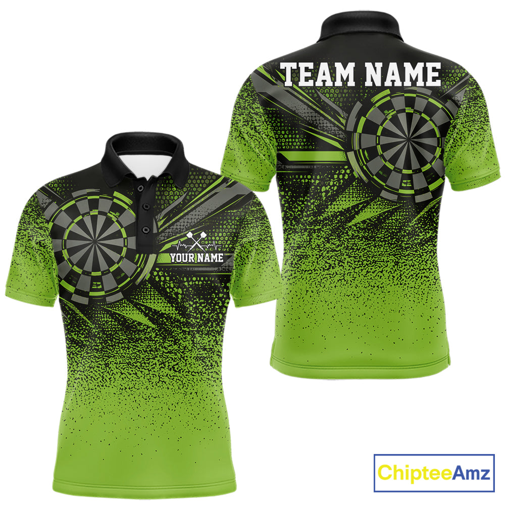 Custom Green Grunge Dart Team Polo Shirt For Men, Dart Tournament Dart Jersey IPHW12678